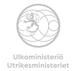 Utrikesministeriets rund logotyp leder till hemsidan